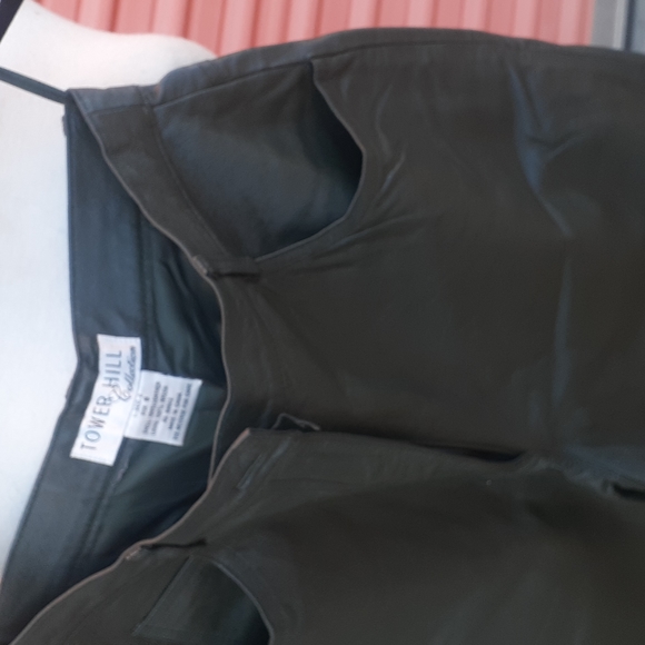 VTG Tower Hill Collection Leather High Waisted khaki green Leather Pants 8 - Picture 4 of 5